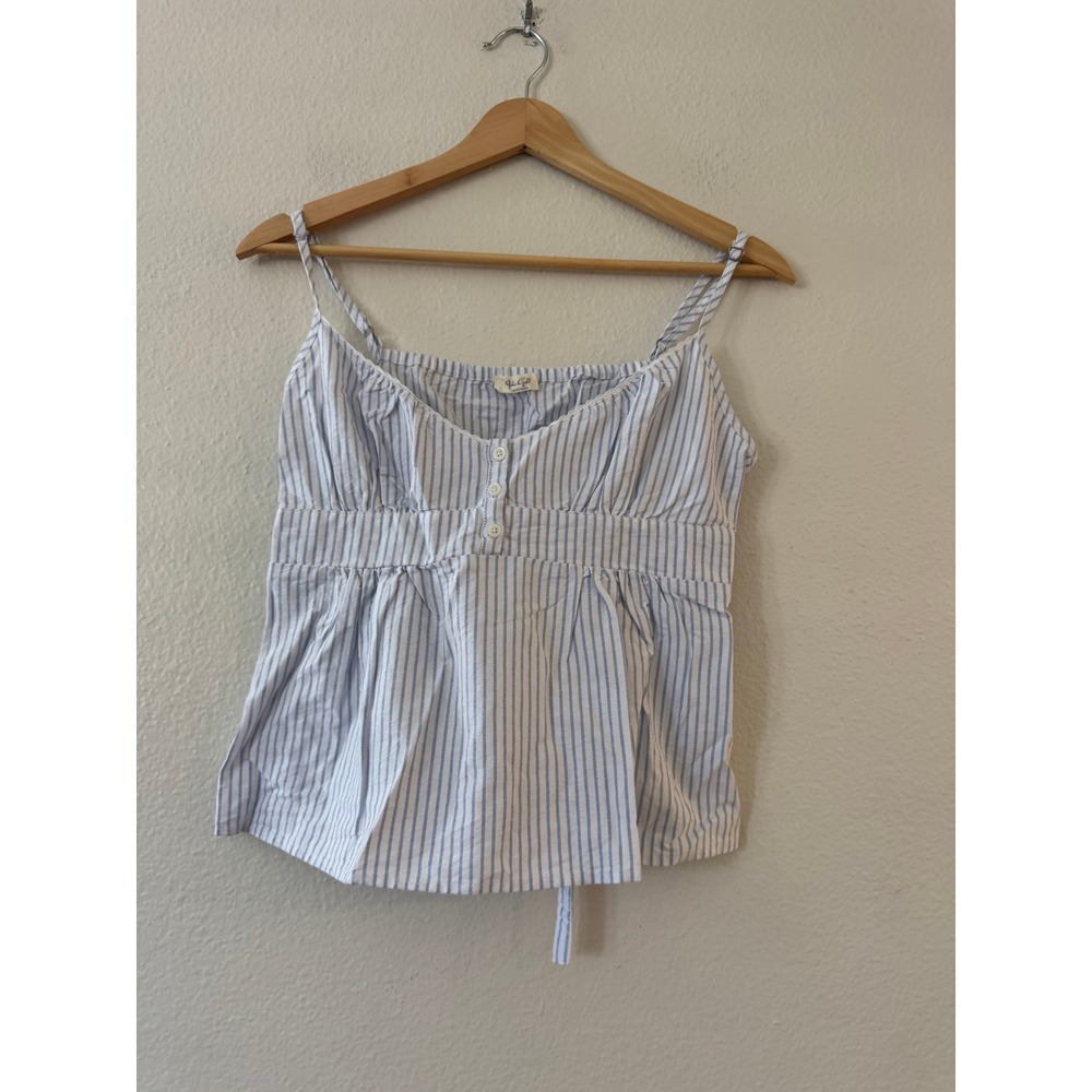 John Galt White & Blue Striped Tank Top Flowy Strap V-Neck OS‎ Excellent